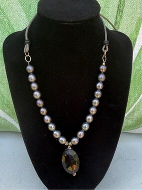 Peyote Bird Freshwater Pearl Tourmaline Sterling Silver Necklace